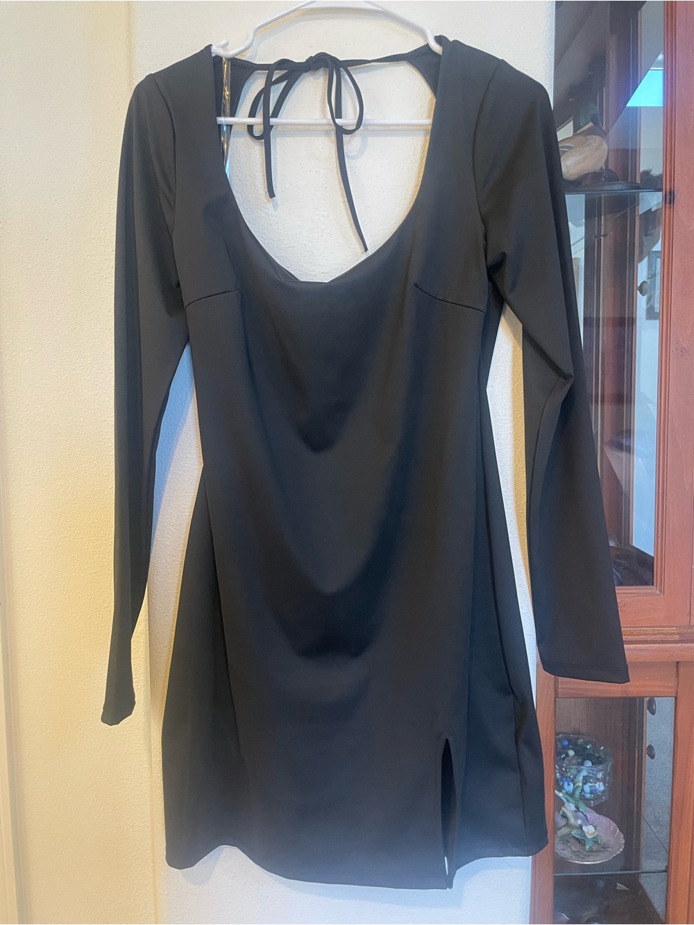 Fashion Nova Black Long-Sleeve Scoop-Back Mini Dress